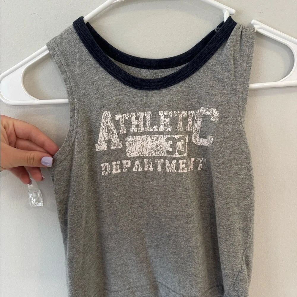 The Children's Place Gray Tank with Navy Trim Athletic Graphic